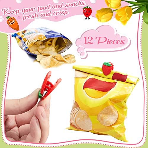 12 Adet Meyve Mutfak Klipleri Plastik ekmek poşeti Klipleri Sevimli Çip Klipleri Komik çanta klipsleri Gıda saklama