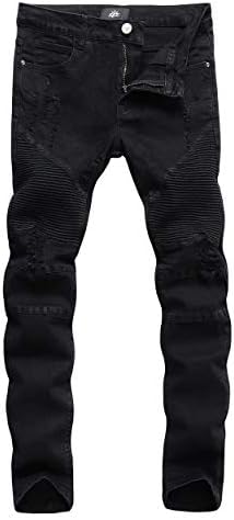 ZLZ Siyah Biker Kot Erkekler için Slim Fit, erkek Rahat Streç Ripped Sıkıntılı Biker Kot Pantolon Kaya Canlanma,