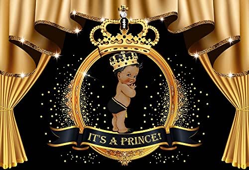 MEHOFOND Bu Bir Prens Bebek Duş Zemin Prens Siyah Altın Parti Süslemeleri Taç Perde Elmas Kraliyet Prens Fotoğraf