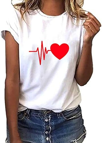 FQZWONG kadın Sevimli Kalp Baskı kısa kollu tişört Yaz Casual Crewneck Moda Vintage Grafik Tees Tunik Dışarı Çıkmak