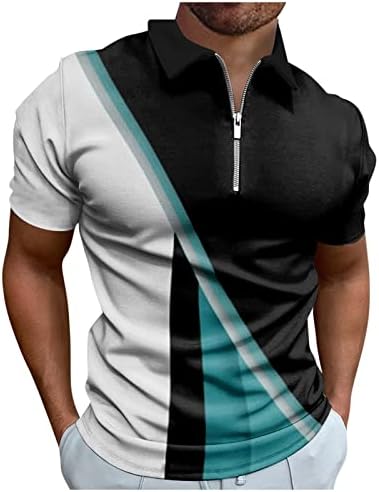 Polo gömlekler Erkekler için, İş Elbiseleri Yaratıcı Şerit 3D Baskı erkek Kısa Kollu Fermuarlı Gömlek