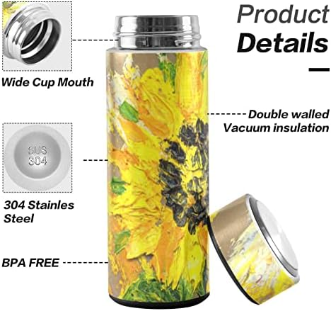 CaTaKu Ayçiçeği Su Şişesi Yalıtımlı 16 oz Paslanmaz Çelik Van Gogh Şişesi termos Şişe Kahve Su İçecek Kullanımlık