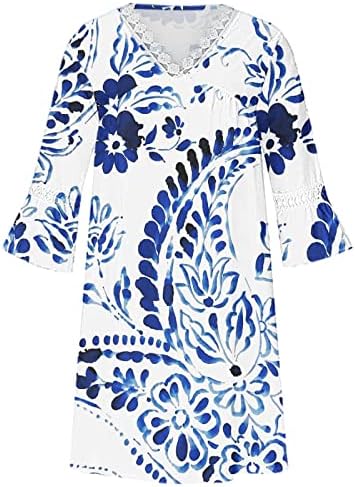 COTECRAM Elbiseler Kadınlar için 2023 Casual Çiçek Baskılı yaz elbisesi V Yaka 3/4 Kollu Boho Artı Boyutu Kısa Tunik
