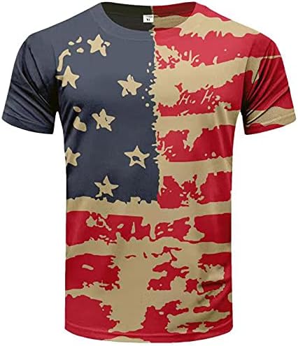 Erkek Asker Kısa Kollu Bağımsızlık Günü T-Shirt Amerikan Bayrağı Baskı Crewneck Vatansever Üst Yıldızlar ve Çizgili