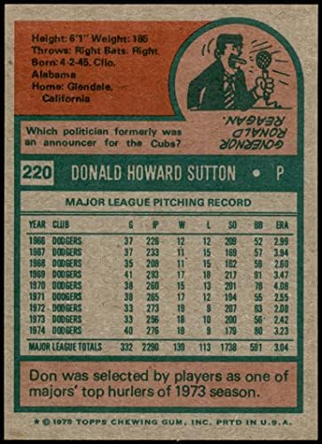 1975 Topps 220 Don Sutton Los Angeles Dodgers (Beyzbol Kartı) NM / MT Dodgers