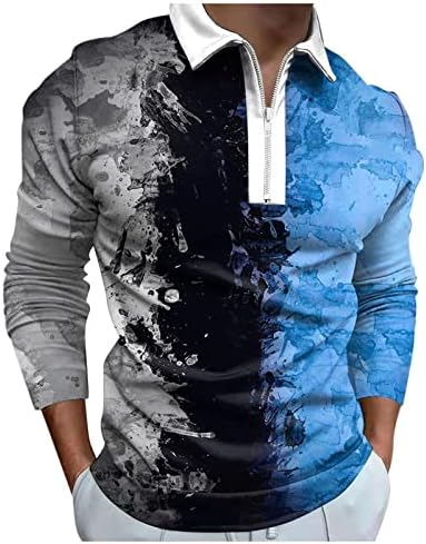 Genel Kas polo gömlekler Erkekler için, V Boyun Uzun Kollu Golf Polos Rahat Şık Slim Fit Polyester Tişörtleri Büyük