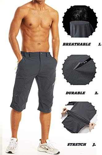 TACVASEN erkek 3/4 kapri pantolonlar Hızlı Kuru Egzersiz Yürüyüş Kargo Şort 5 Cepli