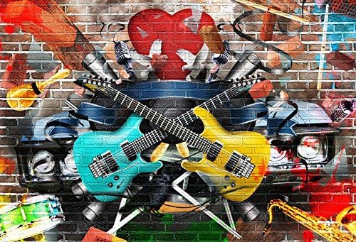 Yeele 10x8ft Graffiti Gitar Zemin 80 S 90 S Rock Tarzı Tuğla Duvar Fotoğraf Arka Plan Resmi Ev Partisi için Afiş