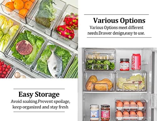 YouLıke 2 Paket İstiflenebilir Derinleştirmek Buzdolabı Çekmeceleri Kutuları Dışarı Çekin Drenaj Tepsisi ile Temizle