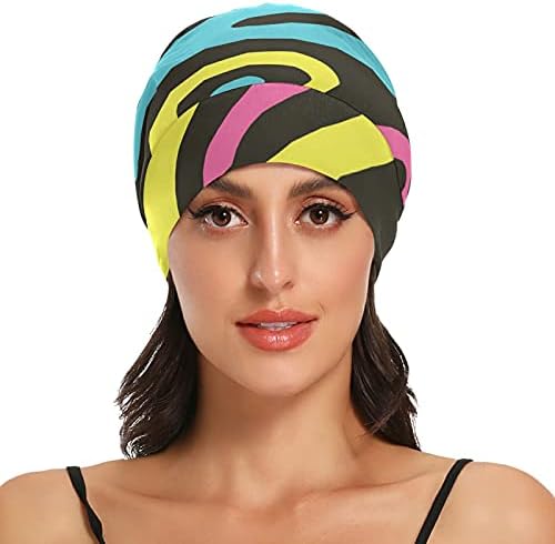 Kafatası Kap Uyku Kap Çalışma Şapka Bonnet Beanies Kadınlar için Soyut Çizgili Renkli Uyku Kap Çalışma Şapka Saç