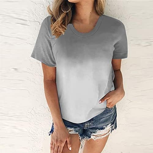 Bluzlar Bayan Sonbahar Yaz Kısa Kollu Crewneck Degrade Baskı Çizgili Üstleri T Shirt Bayan Giyim W8