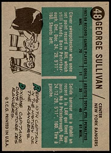1958 Topps 48 George Sullivan New York Rangers-Hokey (Hokey Kartı) NM Rangers-Hokey