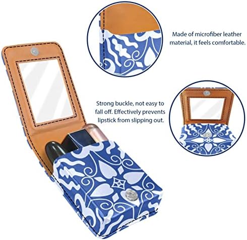 ORYUEKAN Ruj Durumda Ayna ile Sevimli Taşınabilir Makyaj Çantası kozmetik Çantası, Etnik Mavi Desen Retro