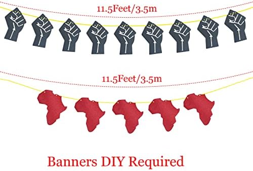 Siyah Parıltılı Yumruk Afiş Kırmızı Parıltılı Afrika Haritaları Çelenkler, Juneteenth, Siyah Tarih Ayı, DIY Gerekli