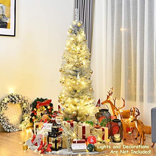 Goplus 6ft Şerit Kalem Noel Ağacı, Yapay İnce Ağaç, Elektroliz Teknolojisi, Noel Dekor için Kapalı ve Açık