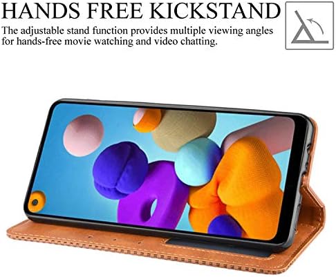 HualuBro Samsung Galaxy A21 Durumda, Retro PU Deri Tam Vücut Darbeye Dayanıklı Cüzdan Flip Case Kapak Kart Yuvası