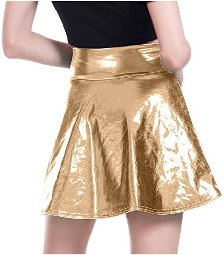 Ruzıyoog Kısa Mini Etek Kadınlar ıçin Trendy Yüksek Waisted Deri Pileli Katı Fırfır Patenci Etek Akşam Parti Clubwear