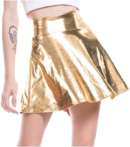 Ruzıyoog Kısa Mini Etek Kadınlar ıçin Trendy Yüksek Waisted Deri Pileli Katı Fırfır Patenci Etek Akşam Parti Clubwear