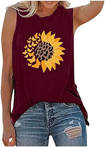 Ruzıyoog Bayan Tankı Üstleri V Boyun Rahat Kolsuz Temel Yoga Gömlek Yaz Moda Ayçiçeği Grafik Baskı Sevimli Tunik