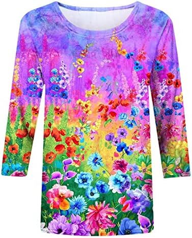 Bayan 3/4 Kollu Pamuk Crewneck Çiçek Grafik Mutlu Hediye Rahat Paskalya Üst Tee Sonbahar Yaz Gömlek Bayanlar için