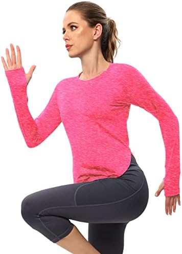 ICTİVE Uzun Kollu Egzersiz Gömlek Kadınlar için Koşu Yoga Spor Gömlek Başparmak Deliği ile Nefes Örgü Geri kadın