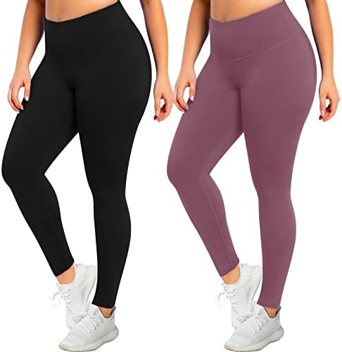 MOREFEEL Artı Boyutu Tayt Kadınlar için Sıkı X-Large-4X Karın Kontrol Yüksek Bel Spandex Egzersiz Siyah Yoga Pantolon